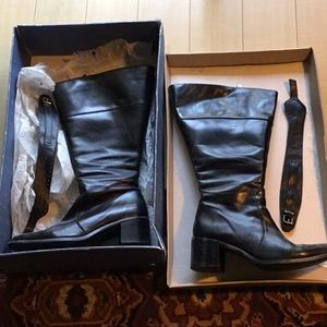 Black leather Duo boots with wide calf